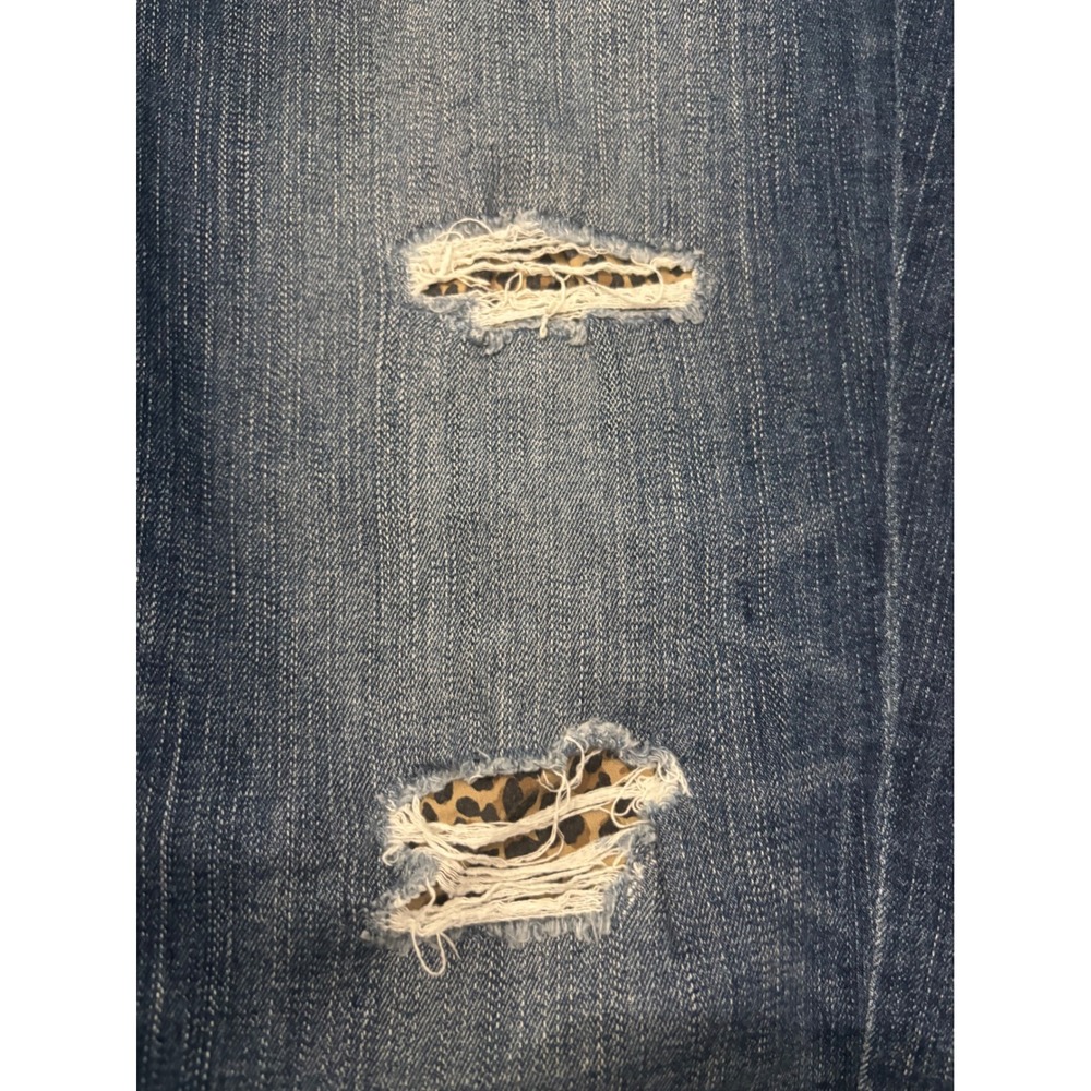 White House Black Market Girlfriend Jeans Distressed Leopard Print Patch Size 14 - Picture 7 of 9